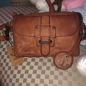 Harbor 2nd Rich Brown Leather Crossbody with Metallic Charm